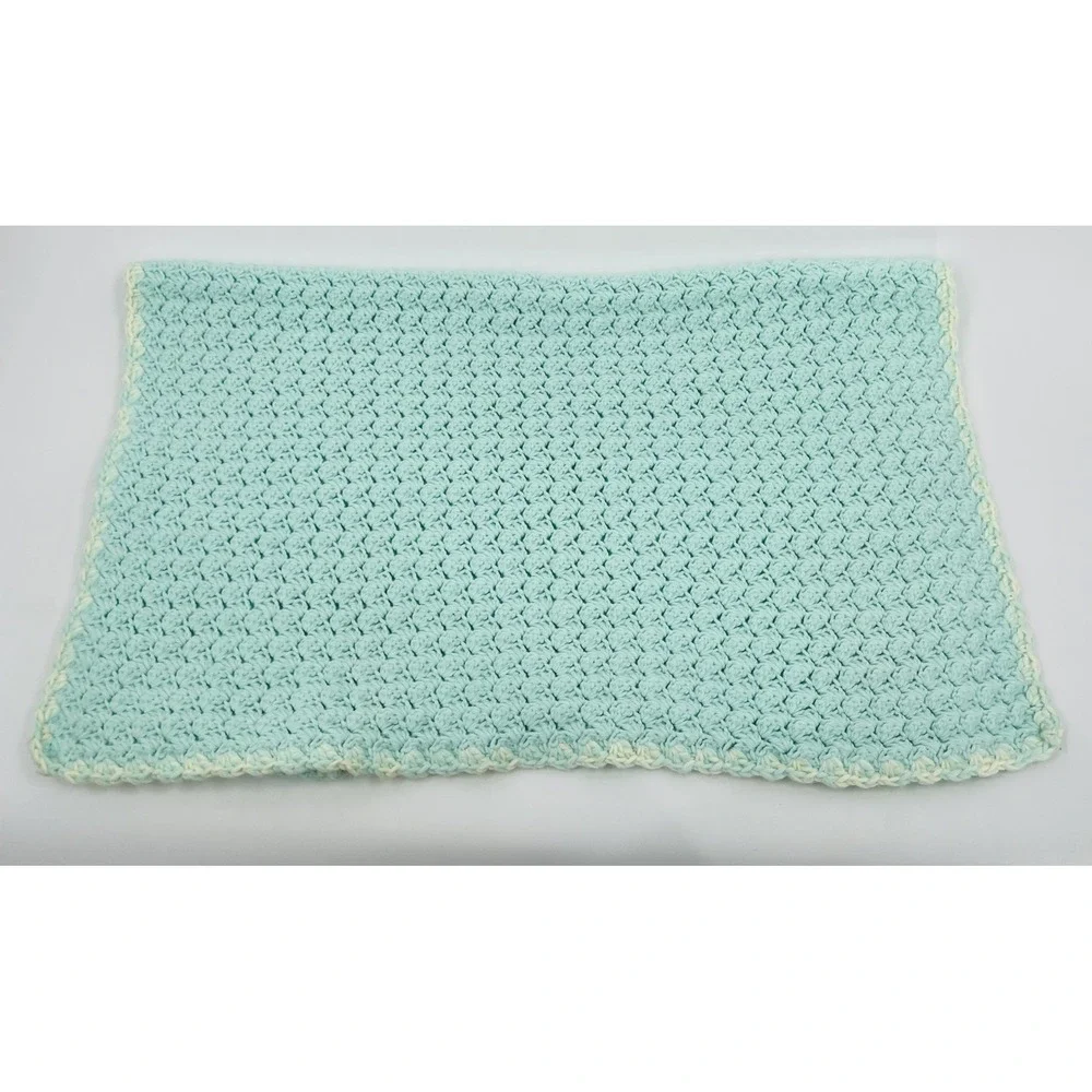 Vintage Hand Knit Crochet Hooded Baby Blanket Sea Green 25